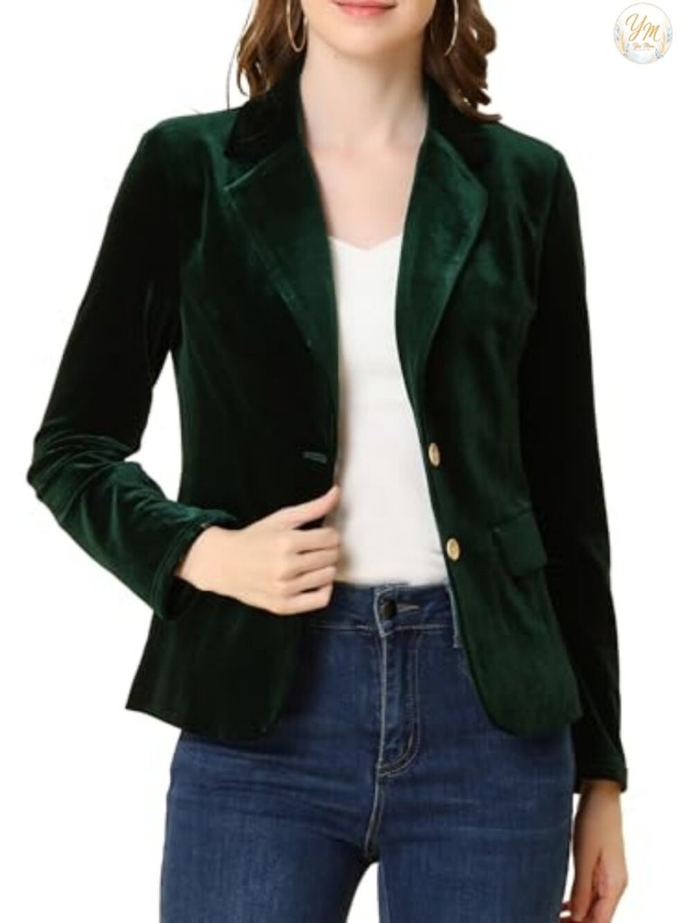 Velvet Blazer Notched Lapel Office